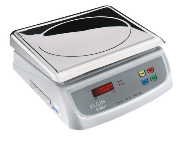 Balança Elgin Pesadora DP3000 Plus Disponível nas capacidades 30kg x 5g / 15kg x 5g. Indicada para uso em check out. Prato em Aço Inox.